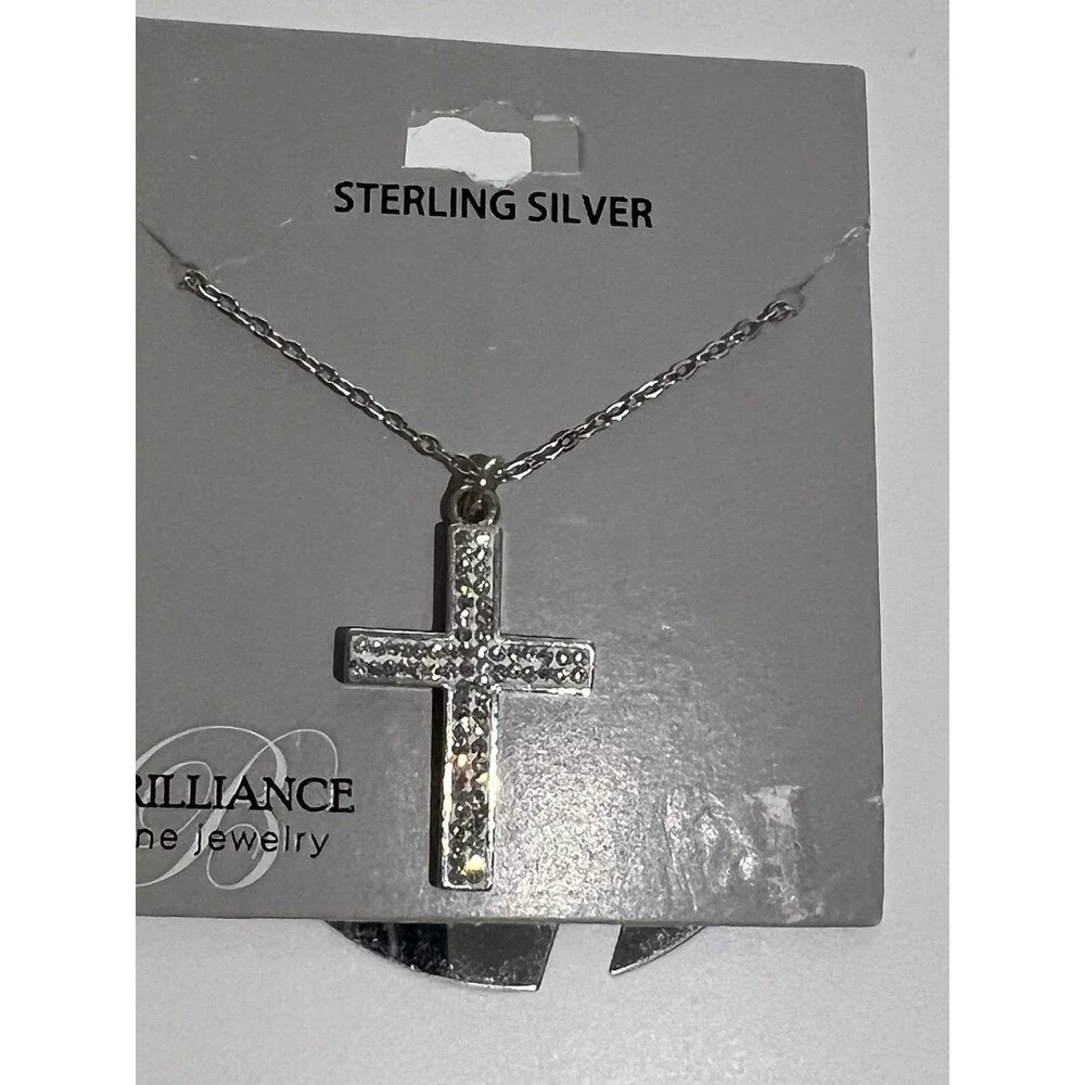 Cross pendant Necklace 925 Sterling Silver crystal details very sparkly new